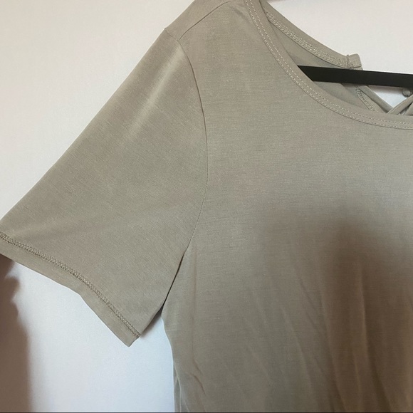 Greenish-Gray Peplum Top Short Sleeve Soft Light Fabric - Picture 4 of 12